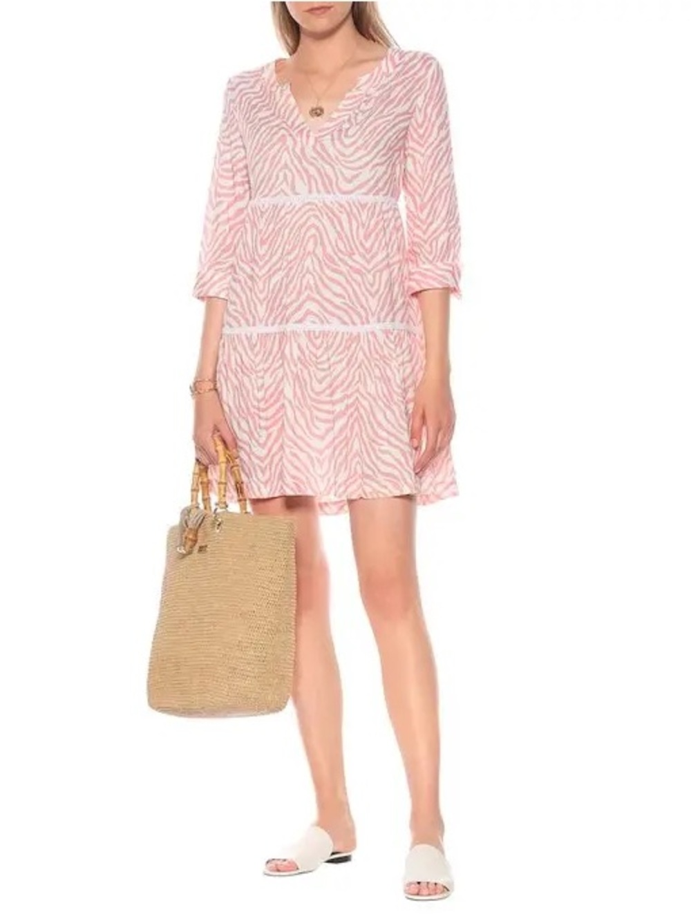 Heidi Klein Cape Town Pink Zebra-Print V-Neck Tiered Mini Dress EUC SIZE XS